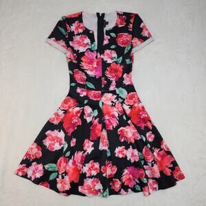 Vintage Y2k Guess Tradwife Dress XS Pleated Fit Flare Floral Whimsy Romantic